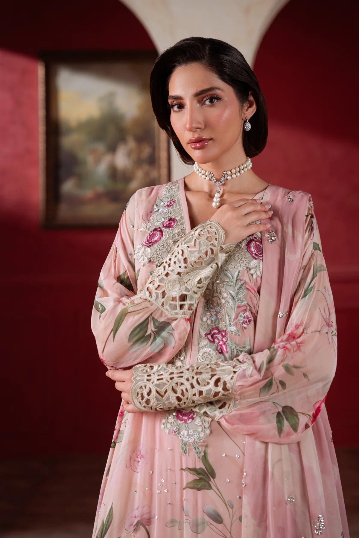 Amaya by Nureh Luxury embroidered chiffon 6 Piece Unstitched Suit (AM-38)