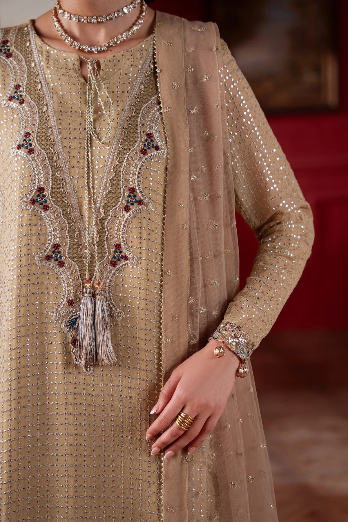 Amaya by Nureh Luxury embroidered chiffon 6 Piece Unstitched Suit (AM-39)