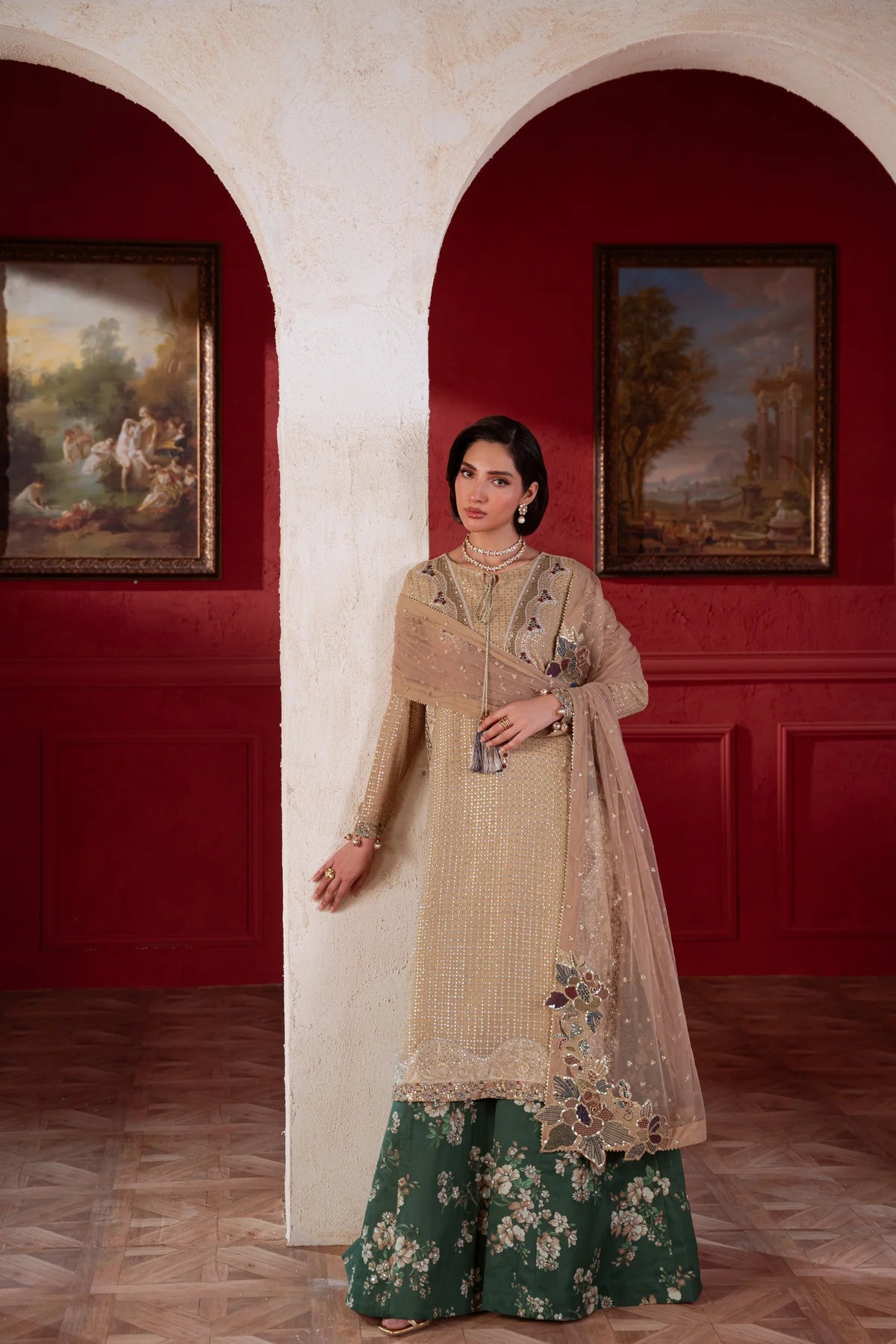 Amaya by Nureh Luxury embroidered chiffon 6 Piece Unstitched Suit (AM-39)