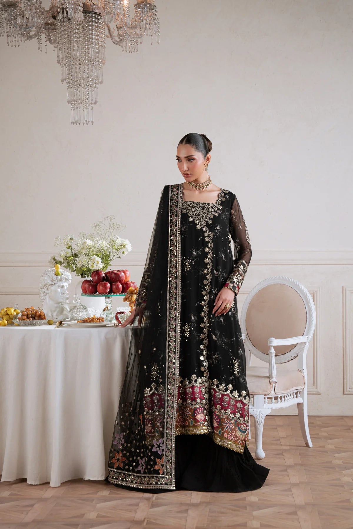 Amaya by Nureh Luxury embroidered chiffon 6 Piece Unstitched Suit (AM-42)