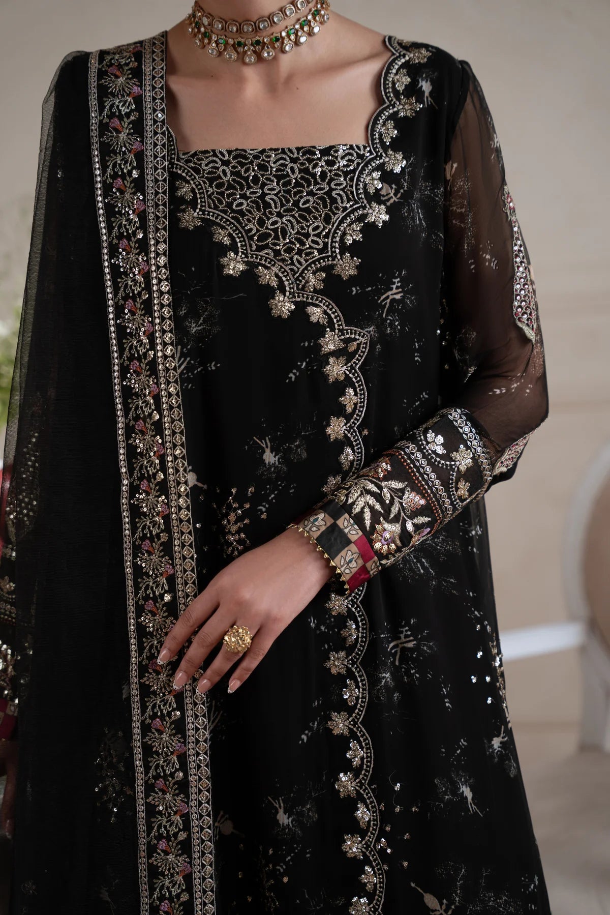 Amaya by Nureh Luxury embroidered chiffon 6 Piece Unstitched Suit (AM-42)