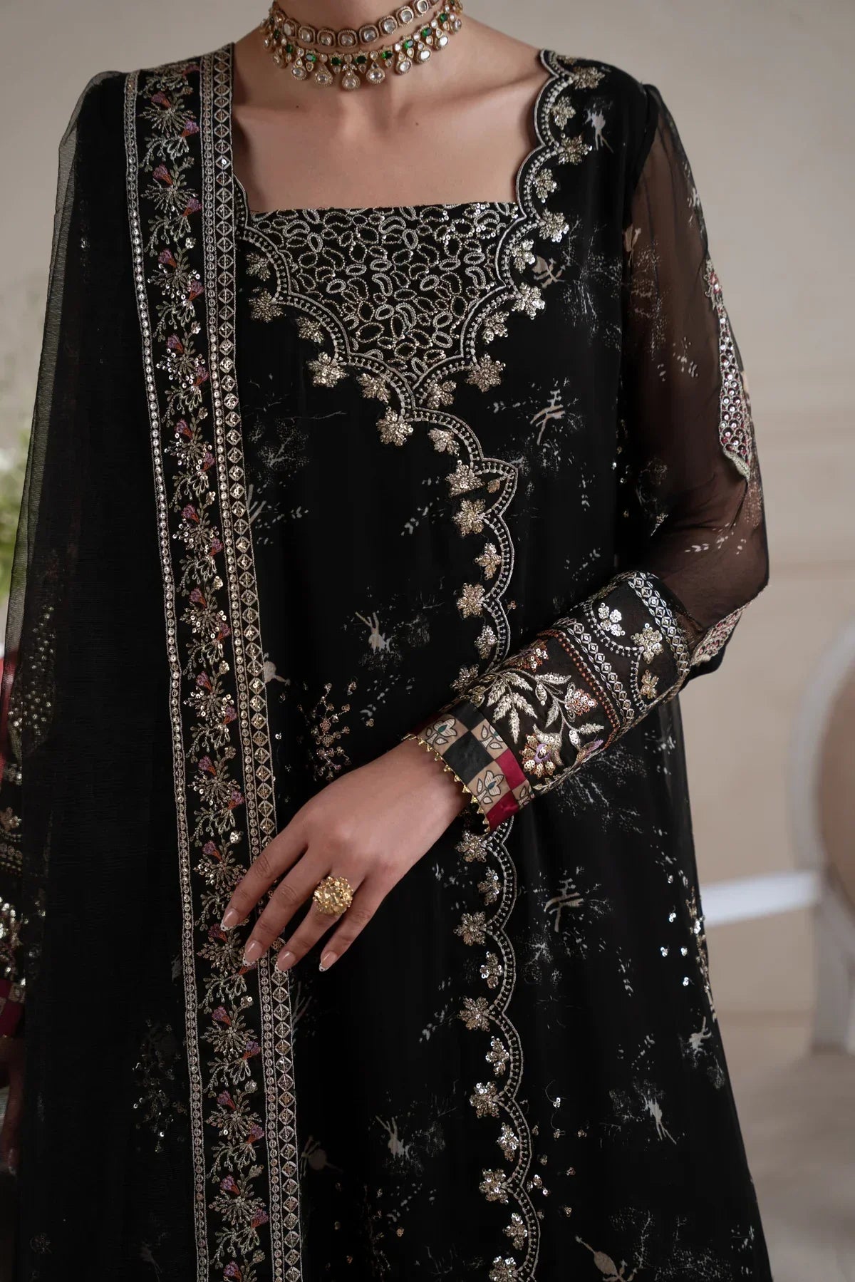 Amaya by Nureh Luxury embroidered chiffon 6 Piece Unstitched Suit (AM-42)