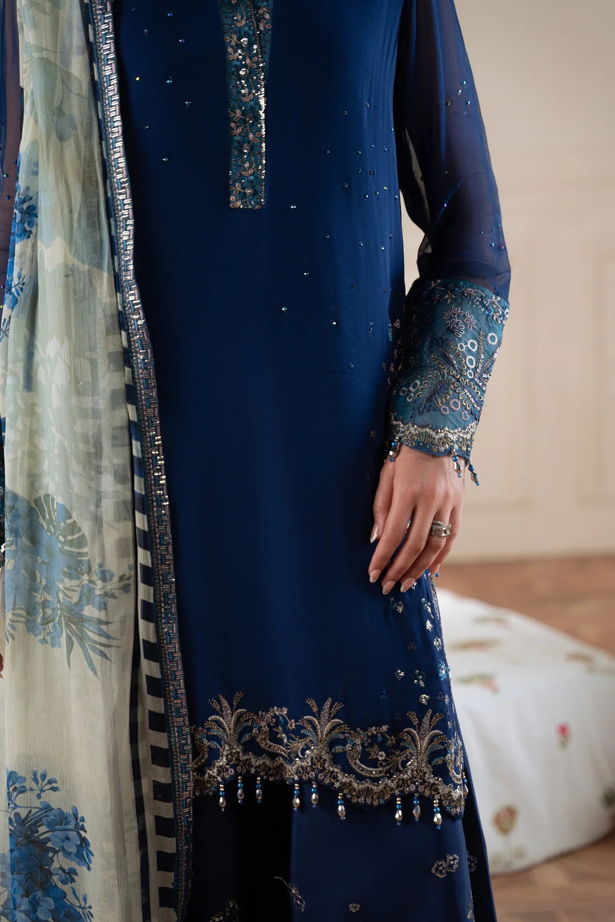Amaya by Nureh Luxury embroidered chiffon 6 Piece Unstitched Suit (AM-37)