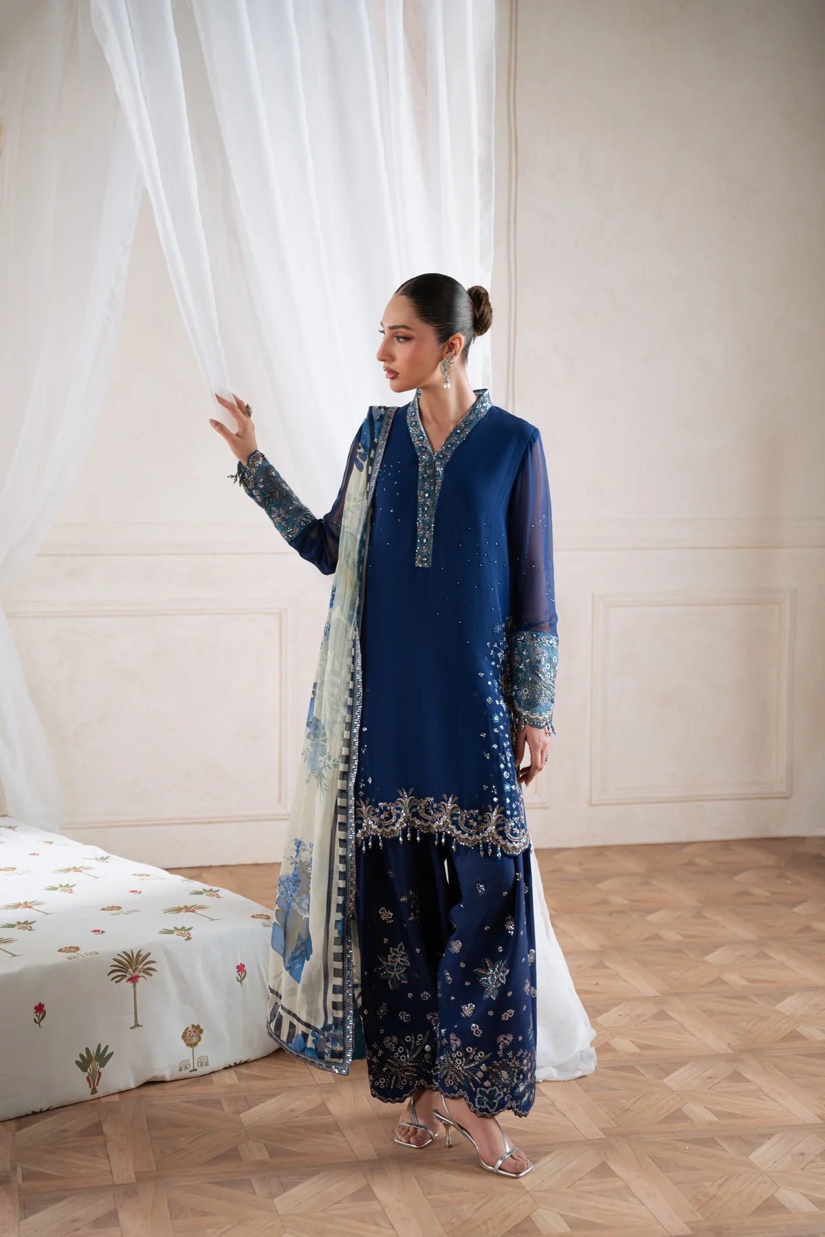 Amaya by Nureh Luxury embroidered chiffon 6 Piece Unstitched Suit (AM-37)