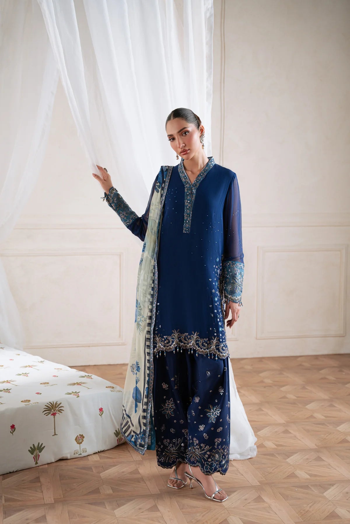Amaya by Nureh Luxury embroidered chiffon 6 Piece Unstitched Suit (AM-37)