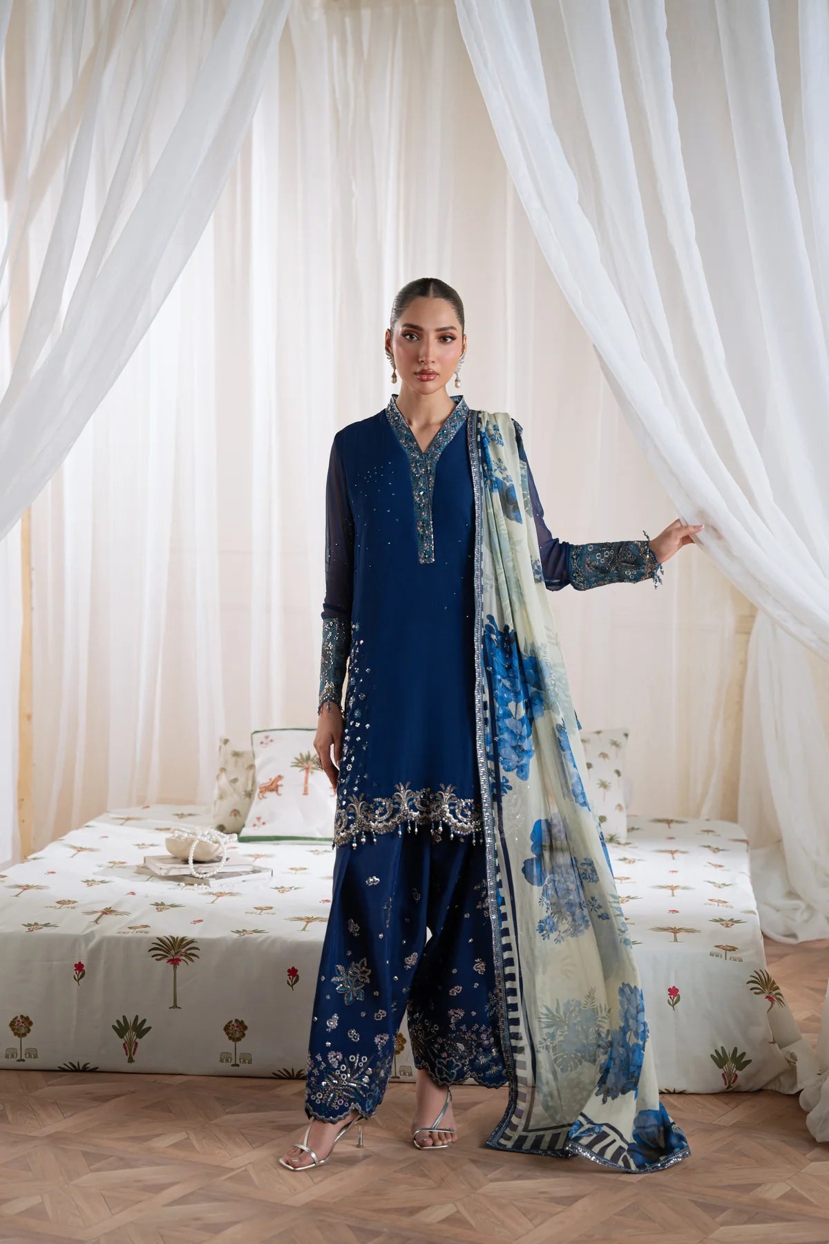 Amaya by Nureh Luxury embroidered chiffon 6 Piece Unstitched Suit (AM-37)