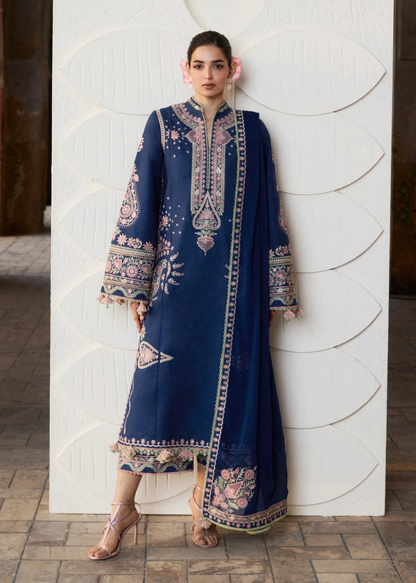 Hussain Rehar by Zun - Embroidered Lawn 3 Piece Unstitched Suit – Blue (Abi)