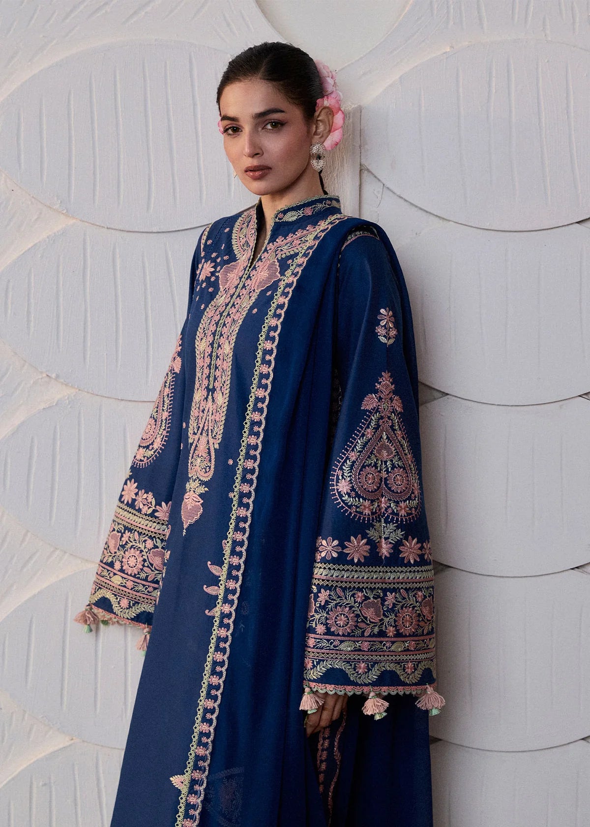 Hussain Rehar by Zun - Embroidered Lawn 3 Piece Unstitched Suit – Blue (Abi)