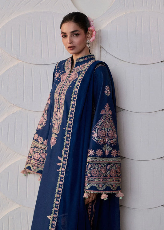 Hussain Rehar by Zun - Embroidered Lawn 3 Piece Unstitched Suit – Blue (Abi)