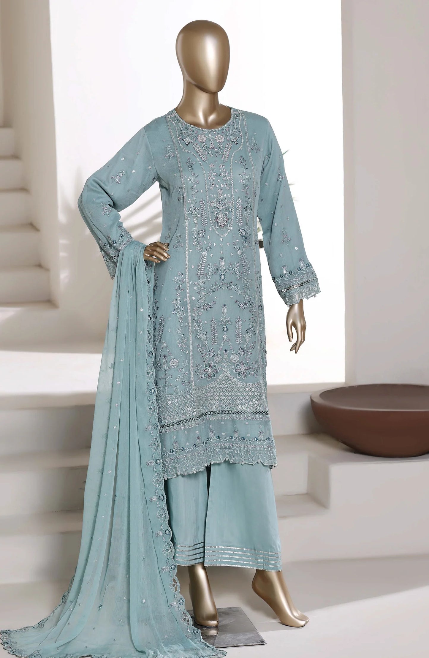 Afsanay by Sadabahar Embroidered Chiffon Stitched 3 Piece Suit (CF-9)