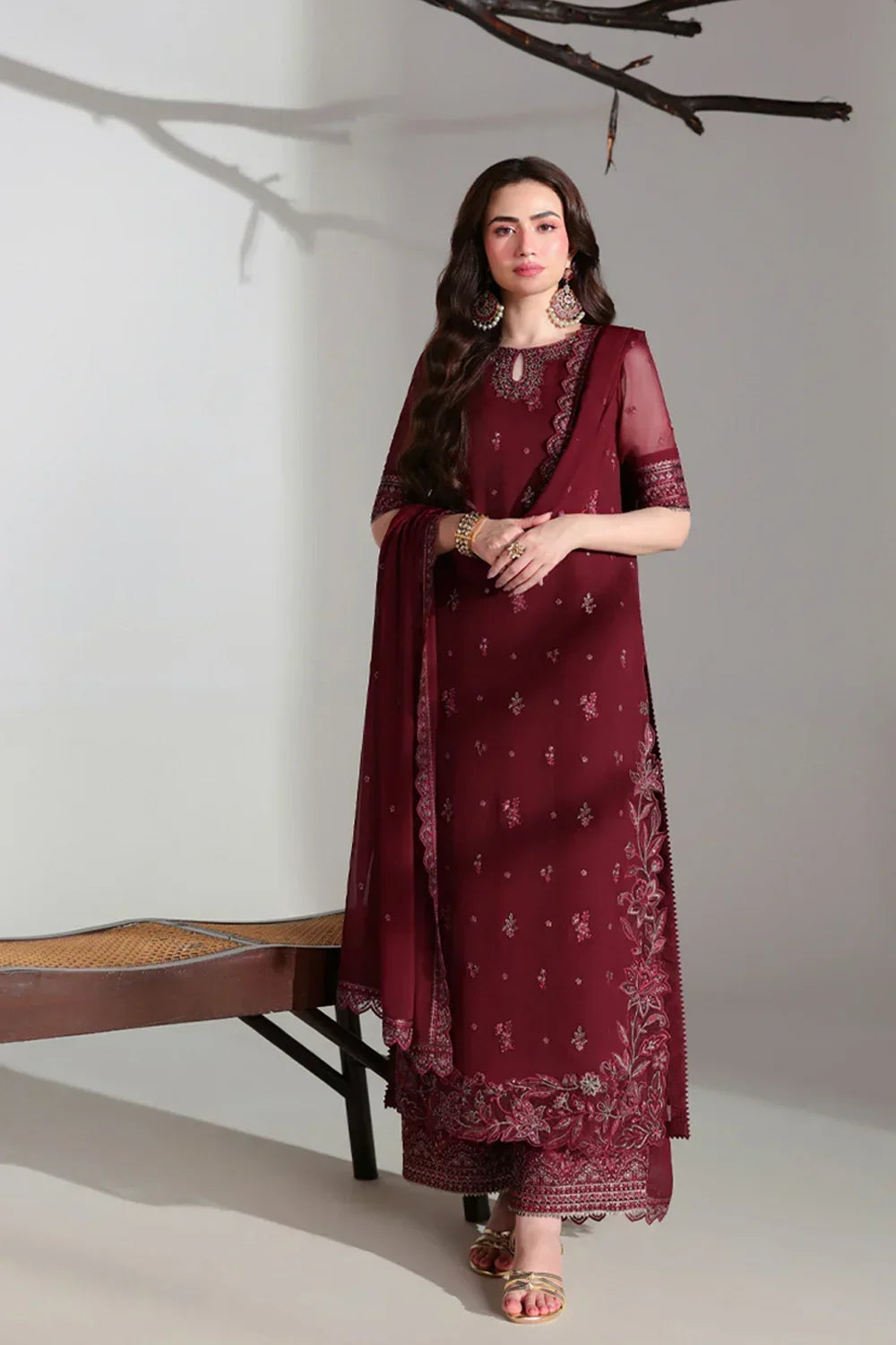 Azure Ensembles Festive Collection 2026 – 3 Piece Unstitched Embroidered Suit (Ruby Rogue)