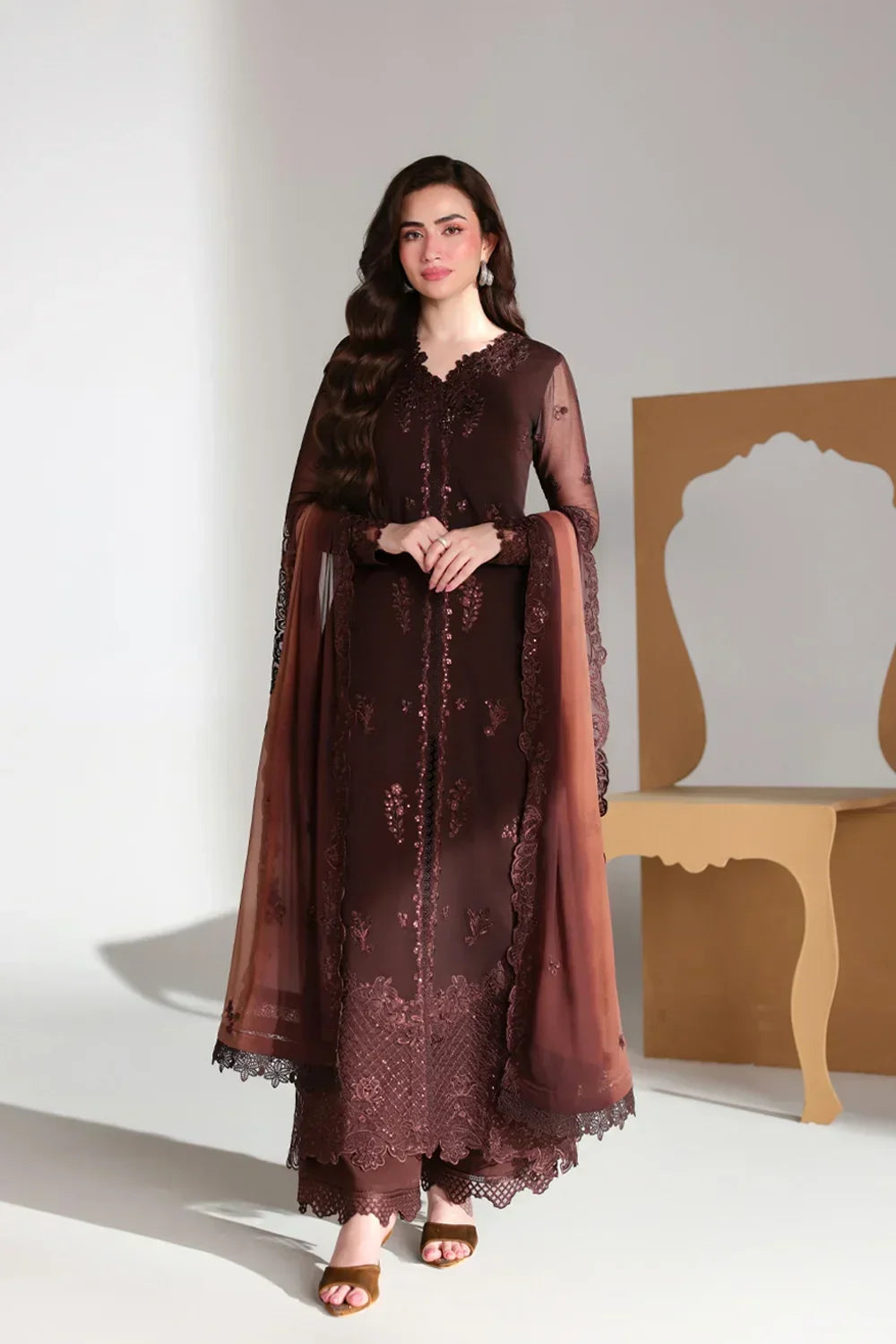 Azure Ensembles Festive Collection 2026 – 3 Piece Unstitched Embroidered Suit (Maison Mocha)