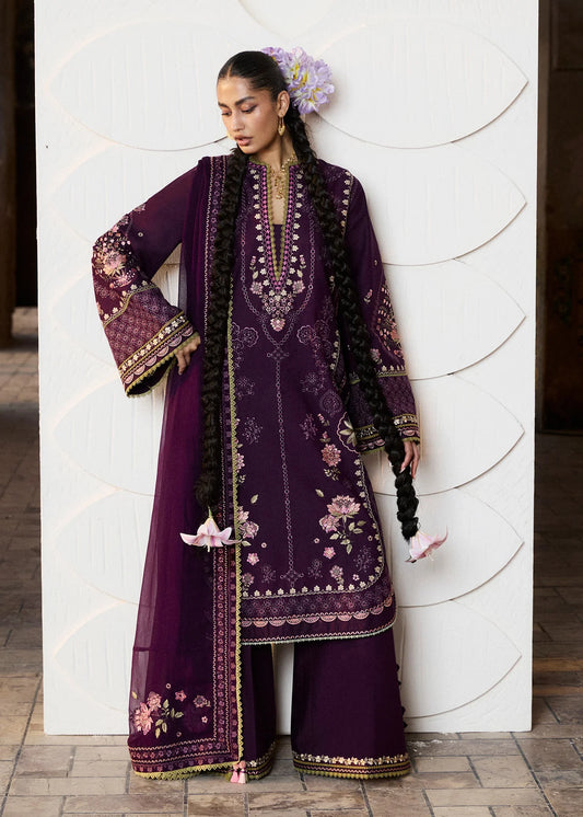 Hussain Rehar by Zun - Embroidered Lawn 3 Piece Unstitched Suit – Plum (Banafsh)