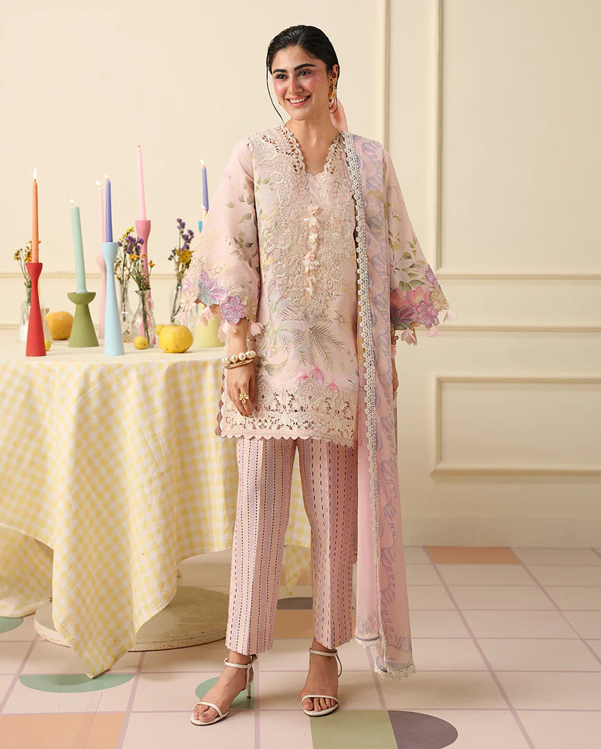 Mushq Soleil 3 Piece stitched Lawn Suit (Berry Creme)