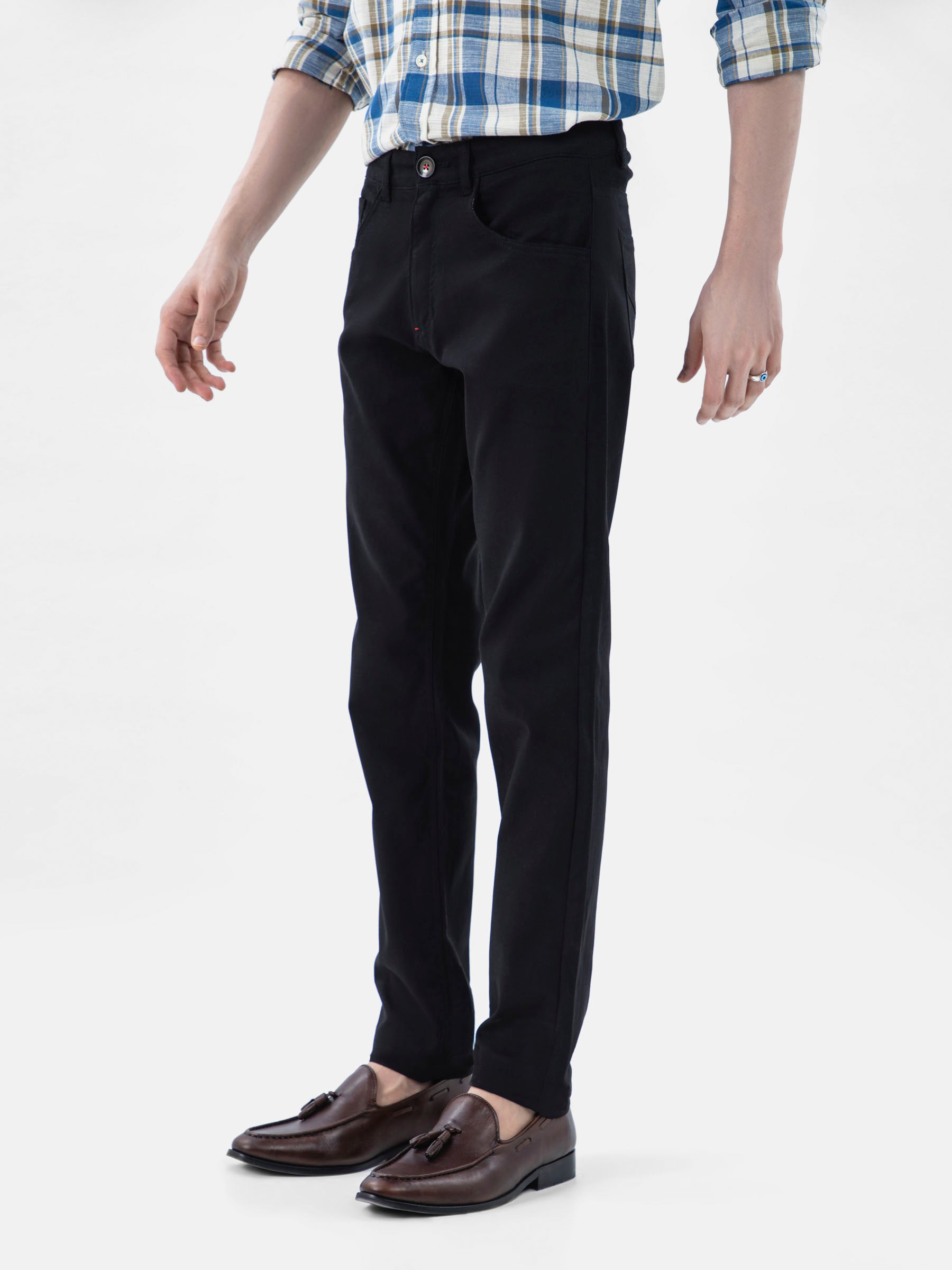 Black 3173 Dobby Structured Five Pocket Trouser-SS2024