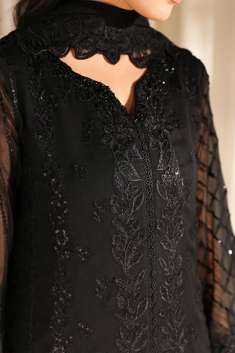 Azure Luxe Embroidered 3 Piece Unstitched Suit (Black Pearl)