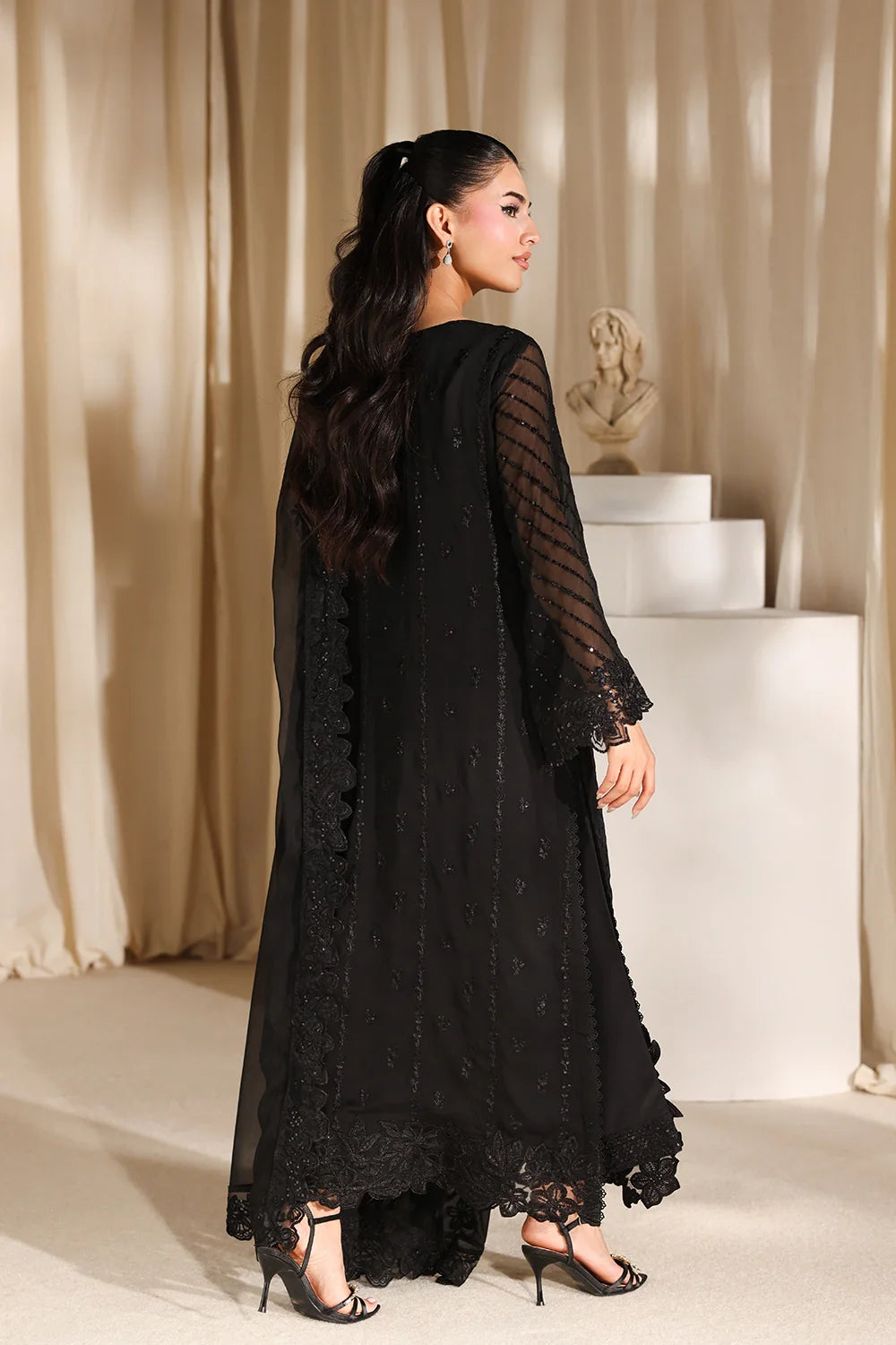 Azure Luxe Embroidered 3 Piece Unstitched Suit (Black Pearl)