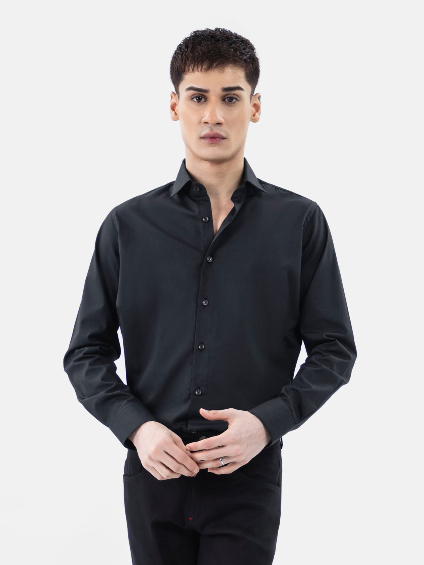 Black 3289 Super Fine Satin Shirt-SS2024