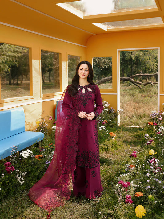 Janaan Premium Chikankari Jacquard 3-Piece Stitched suite (Cherry)