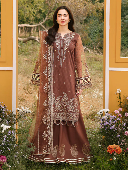 Janaan Premium Chikankari Jacquard 3-Piece Stitched suite (Cinnamon)