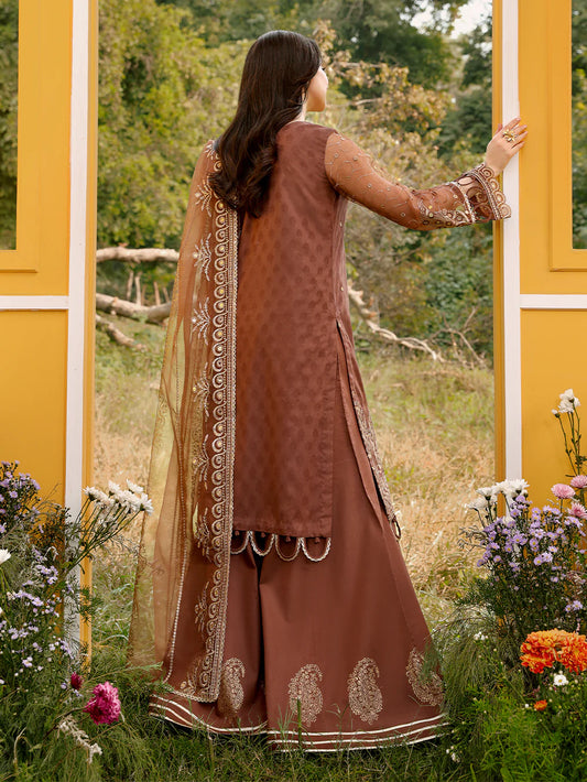 Janaan Premium Chikankari Jacquard 3-Piece Stitched suite (Cinnamon)