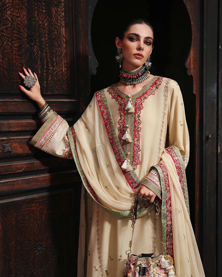 Mushq Nuvera 26 Embroidered 3-Piece Unstitched Suit (Cardinal Gem)