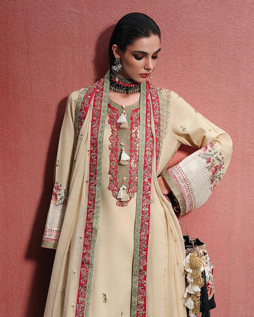 Mushq Nuvera 26 Embroidered 3-Piece Unstitched Suit (Cardinal Gem)