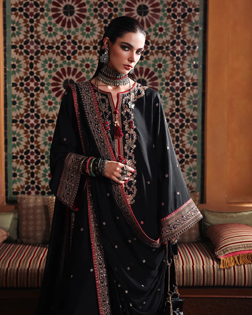 Mushq Nuvera 26 Embroidered 3-Piece Unstitched Suit (Carmine Jewel)