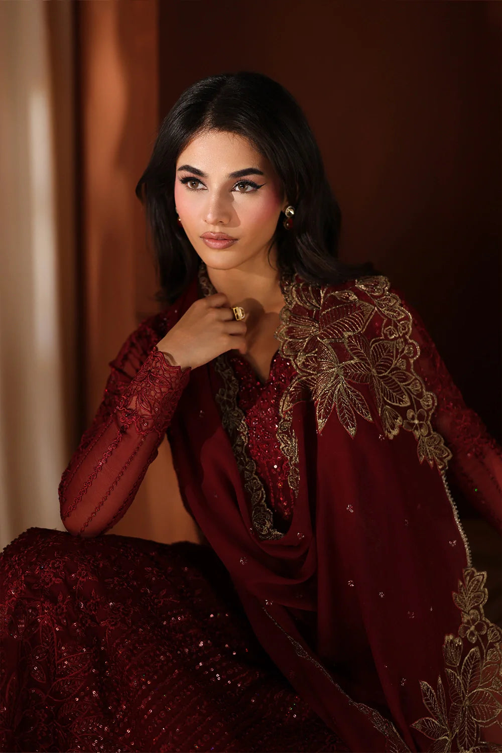 Azure Luxe Embroidered 3 Piece Unstitched Suit (Cherry Blossom)