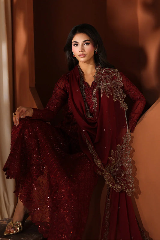 Azure Luxe Embroidered 3 Piece Unstitched Suit (Cherry Blossom)