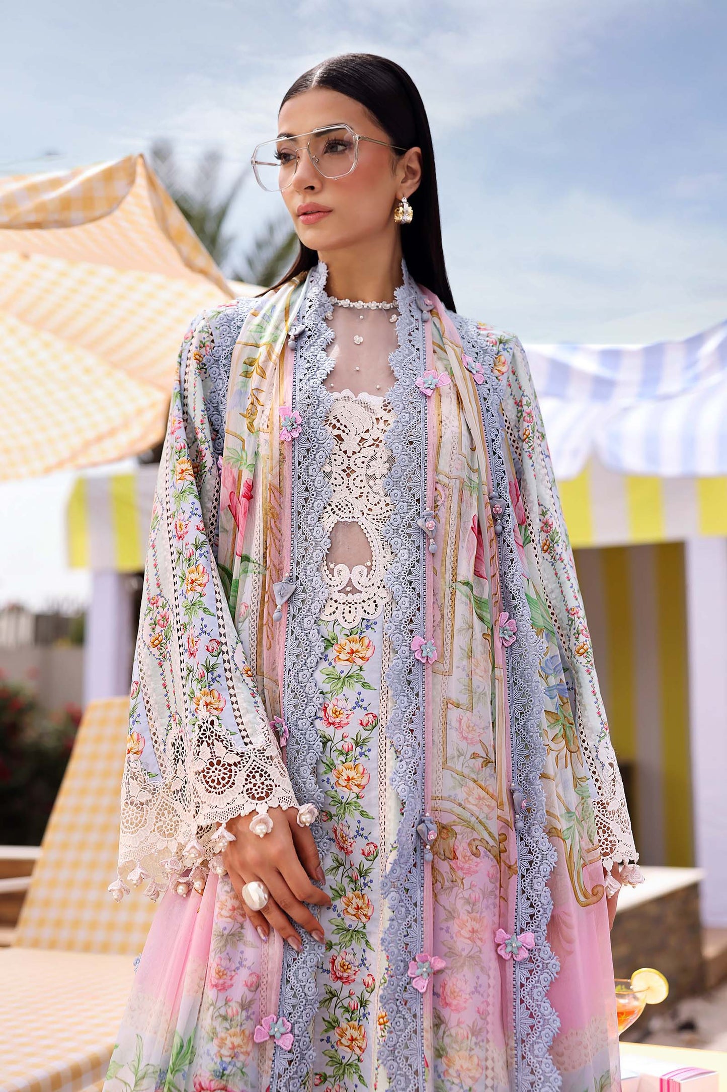 Maria.B M.PRINTS Embroidered Lawn 3 Piece Unstitched Suit – Off-White & Blue (10B)