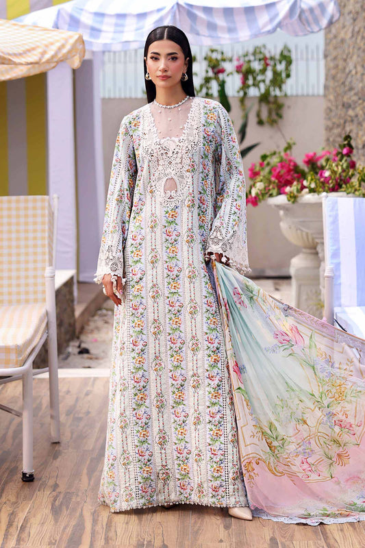 Maria.B M.PRINTS Embroidered Lawn 3 Piece Unstitched Suit – Off-White & Blue (10B)