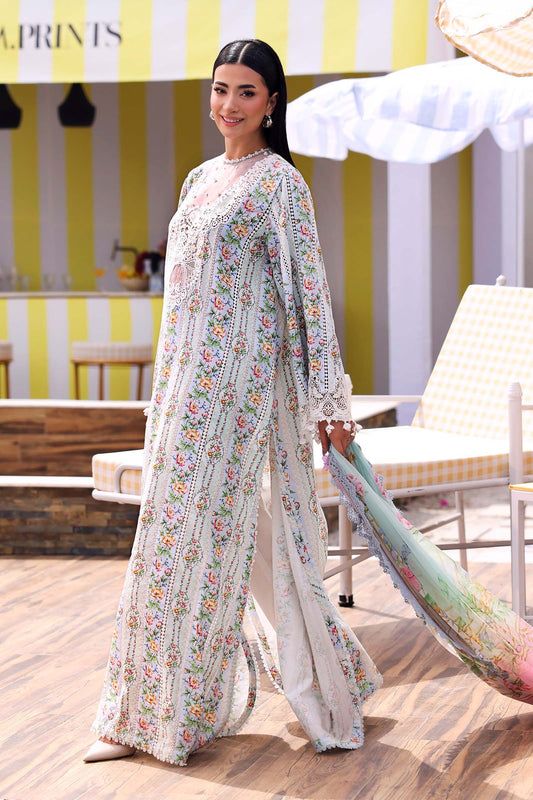 Maria.B M.PRINTS Embroidered Lawn 3 Piece Unstitched Suit – Off-White & Blue (10B)