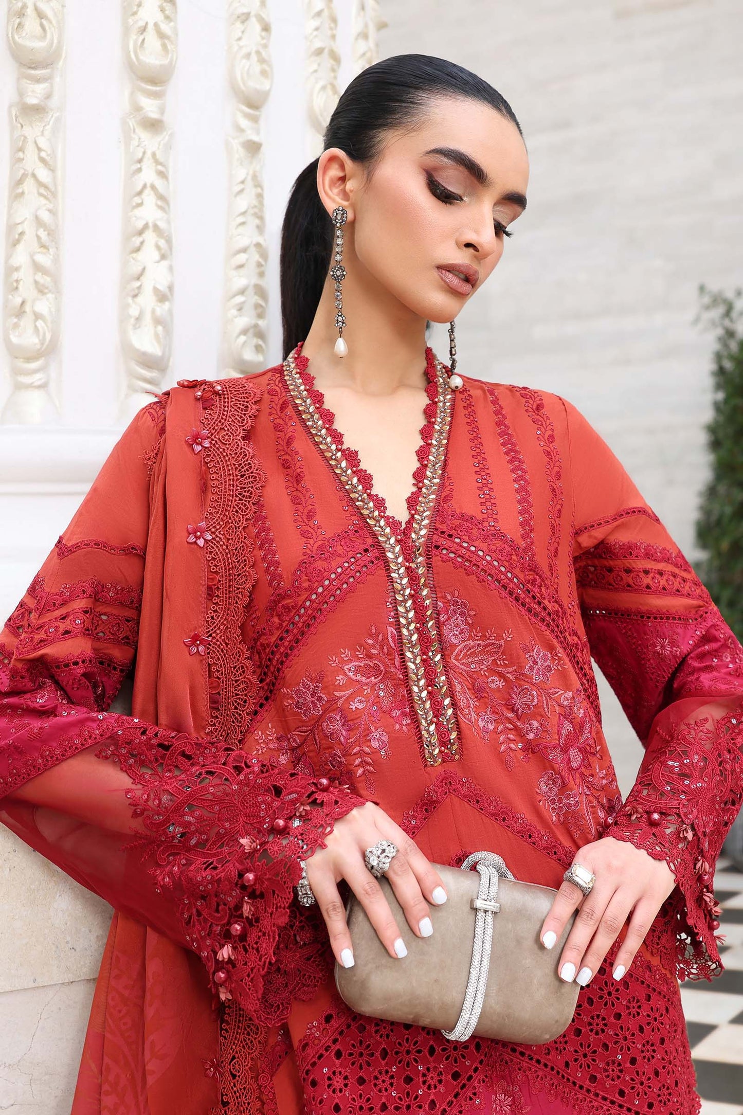 Maria.B 3 Piece Unstitched Embroidered Jacquard Lawn Suit (D-13)