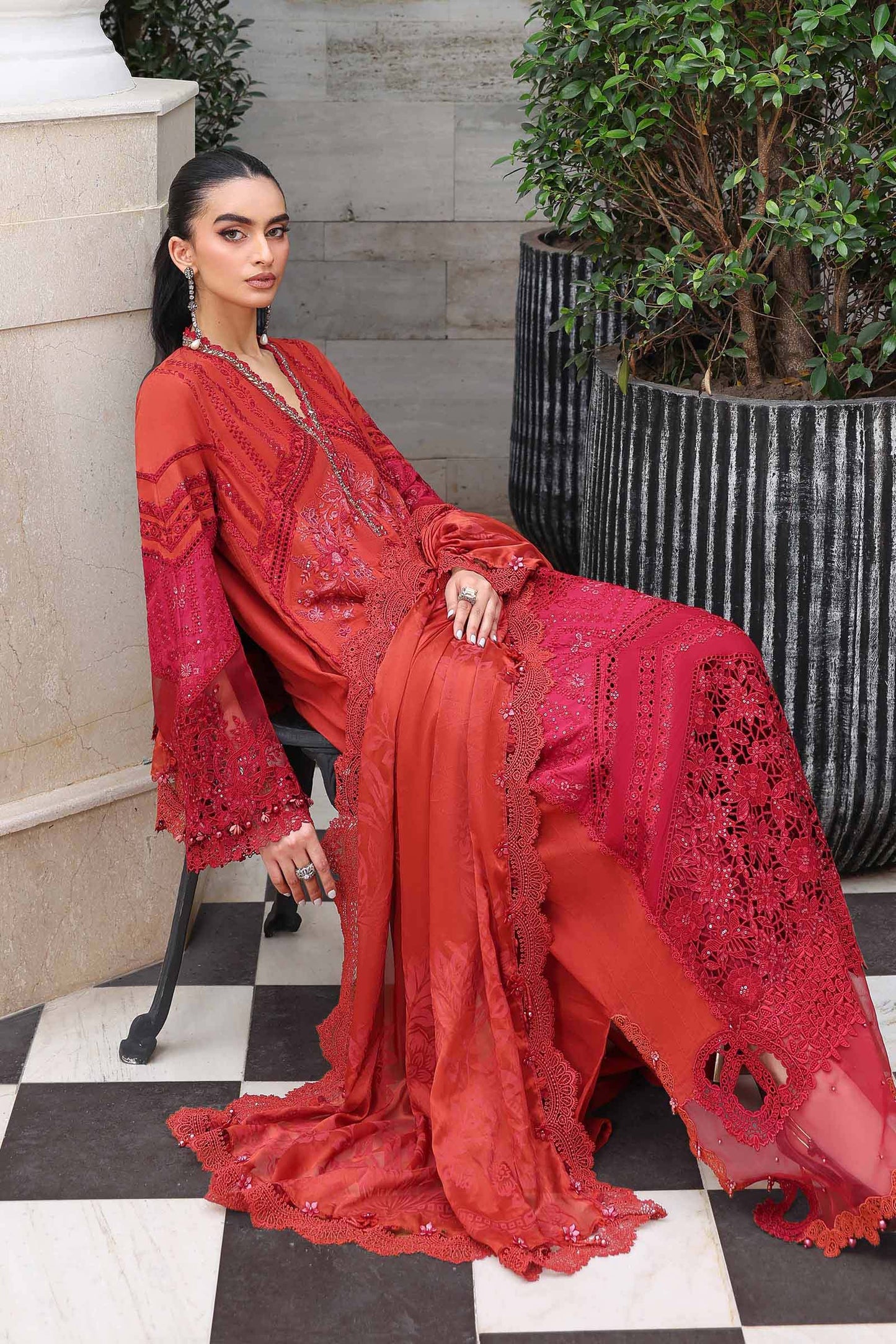 Maria.B 3 Piece Unstitched Embroidered Jacquard Lawn Suit (D-13)