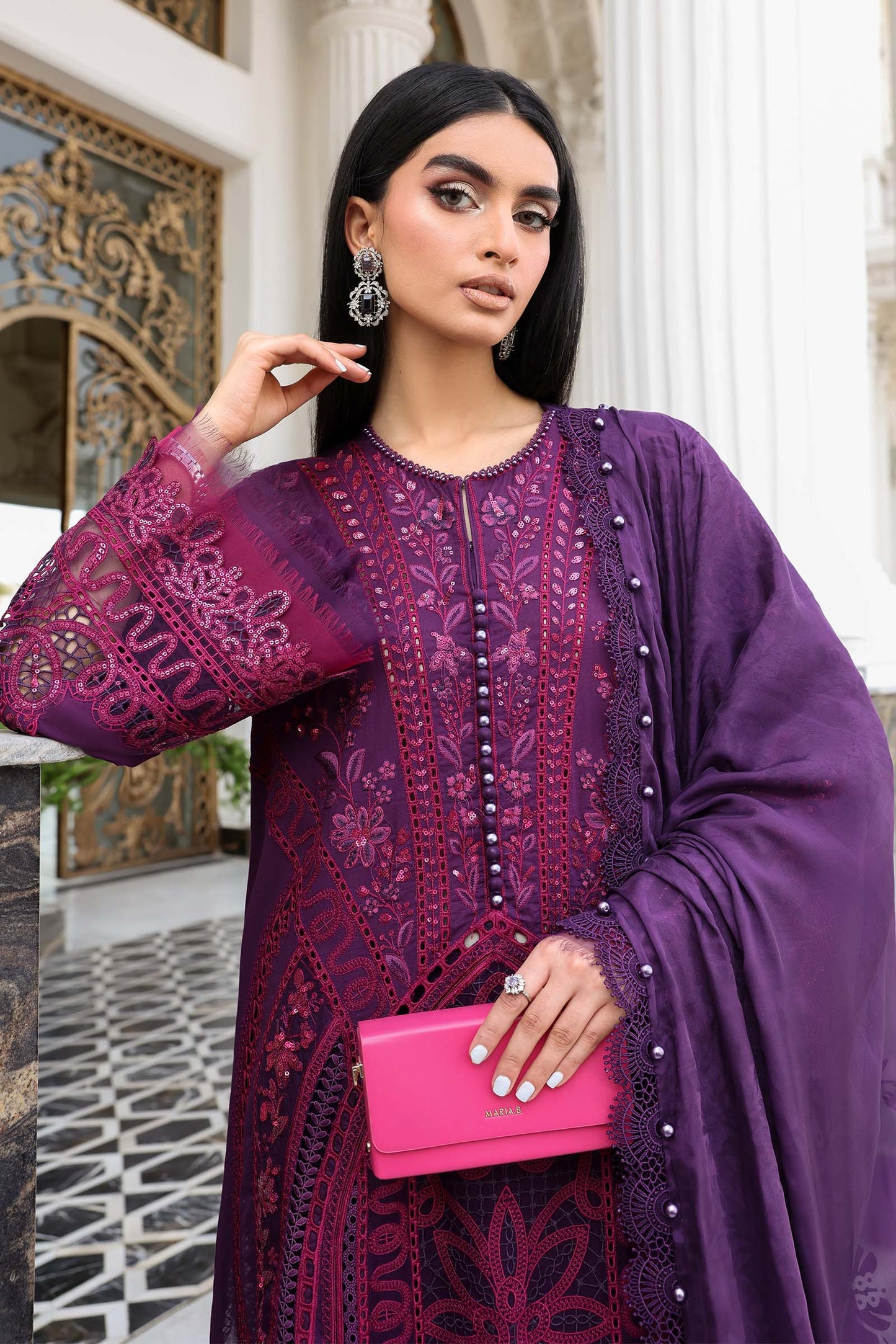 Maria.B 3 Piece Unstitched Embroidered Jacquard Lawn Suit (D-14)