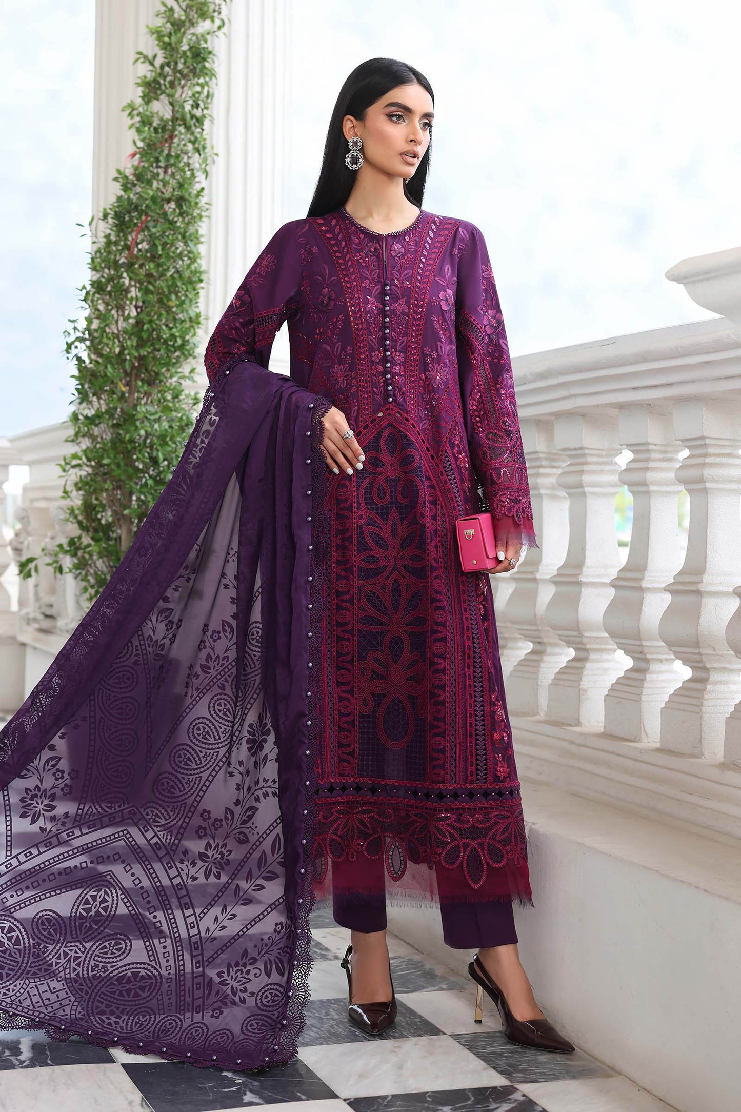 Maria.B 3 Piece Unstitched Embroidered Jacquard Lawn Suit (D-14)