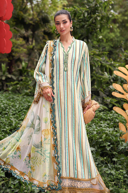 Maria.B M.PRINTS Embroidered Lawn 3 Piece Unstitched Suit –  Mustard & Green (02B)