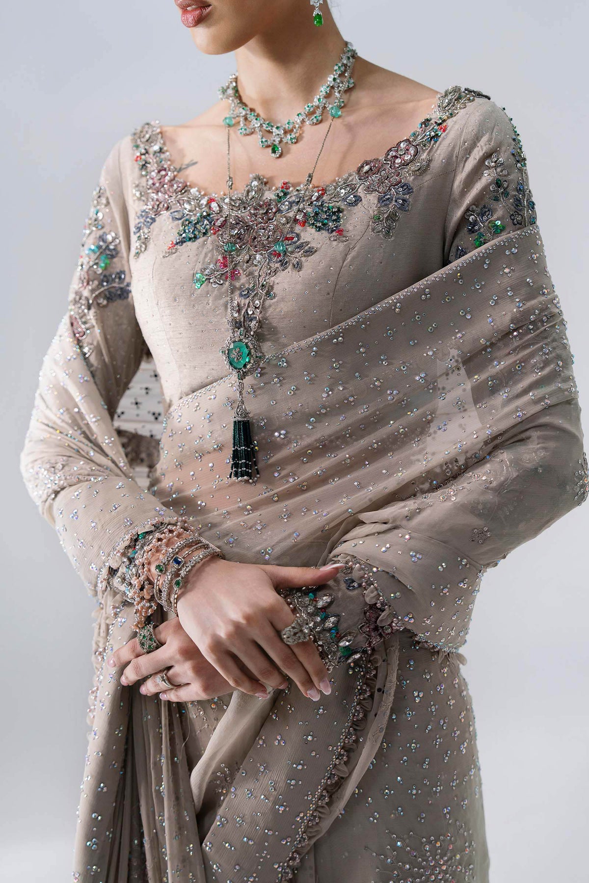 Maria.B Volume 31 – 3 Piece Unstitched Embroidered Raw Silk Saree (MBD-03)