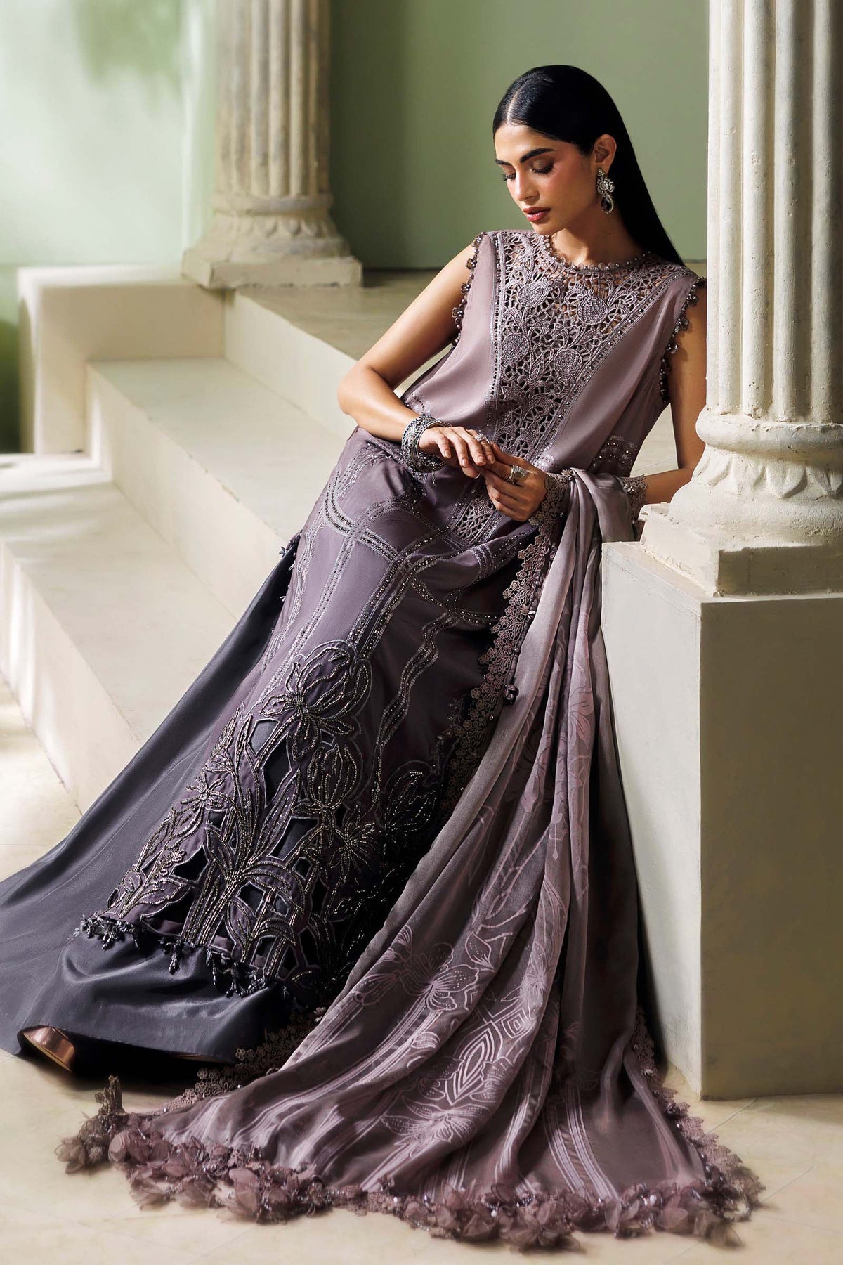 Maria.B Soiree Volume 01 – 3 Piece Unstitched Embroidered Tusser Silk Suit (D4)