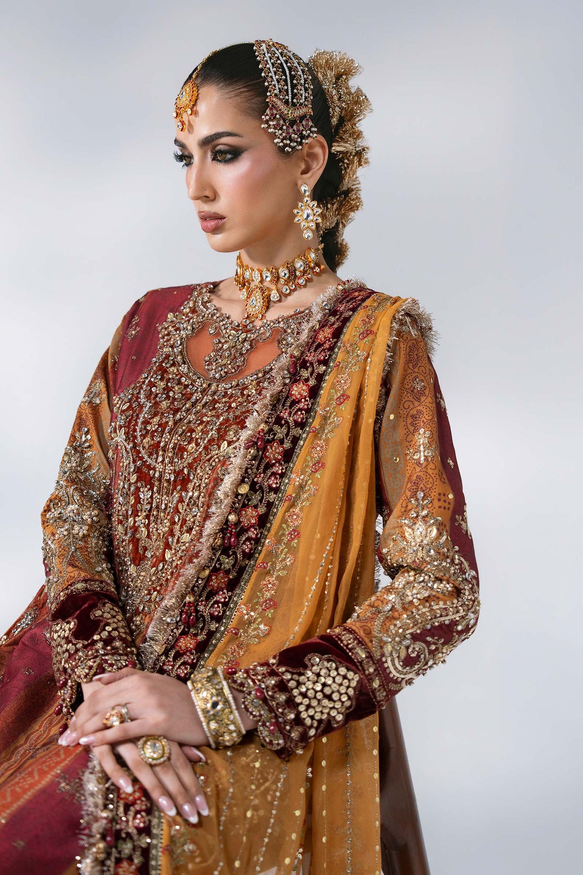 Maria.B Volume 31 – 3 Piece Unstitched Embroidered Printed Raw Silk Suit (MBD-04)