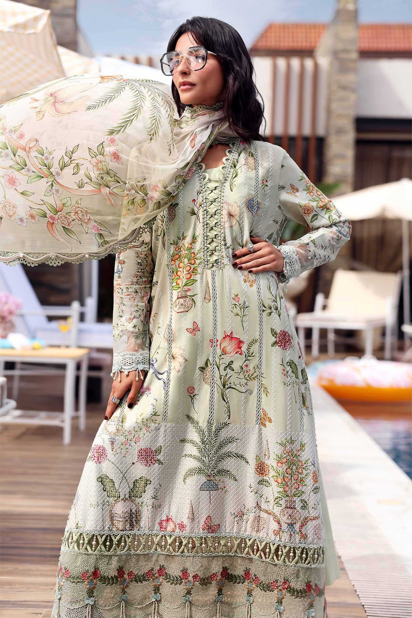 Maria.B M.PRINTS Embroidered Lawn 3 Piece Unstitched Suit – Green (4B)