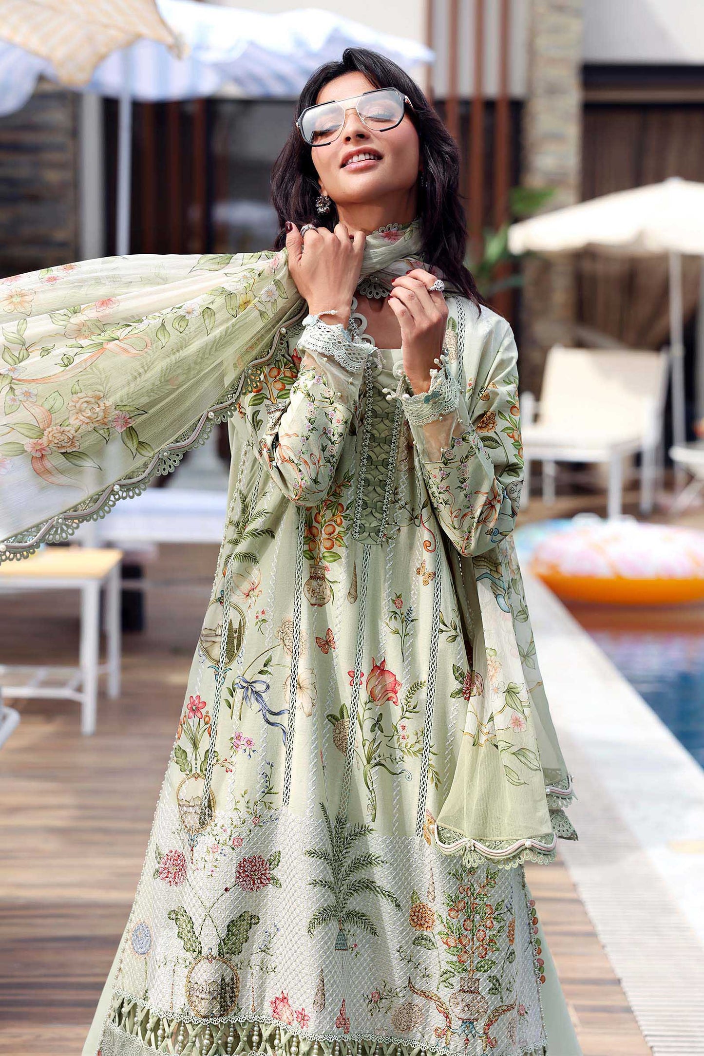 Maria.B M.PRINTS Embroidered Lawn 3 Piece Unstitched Suit – Green (4B)