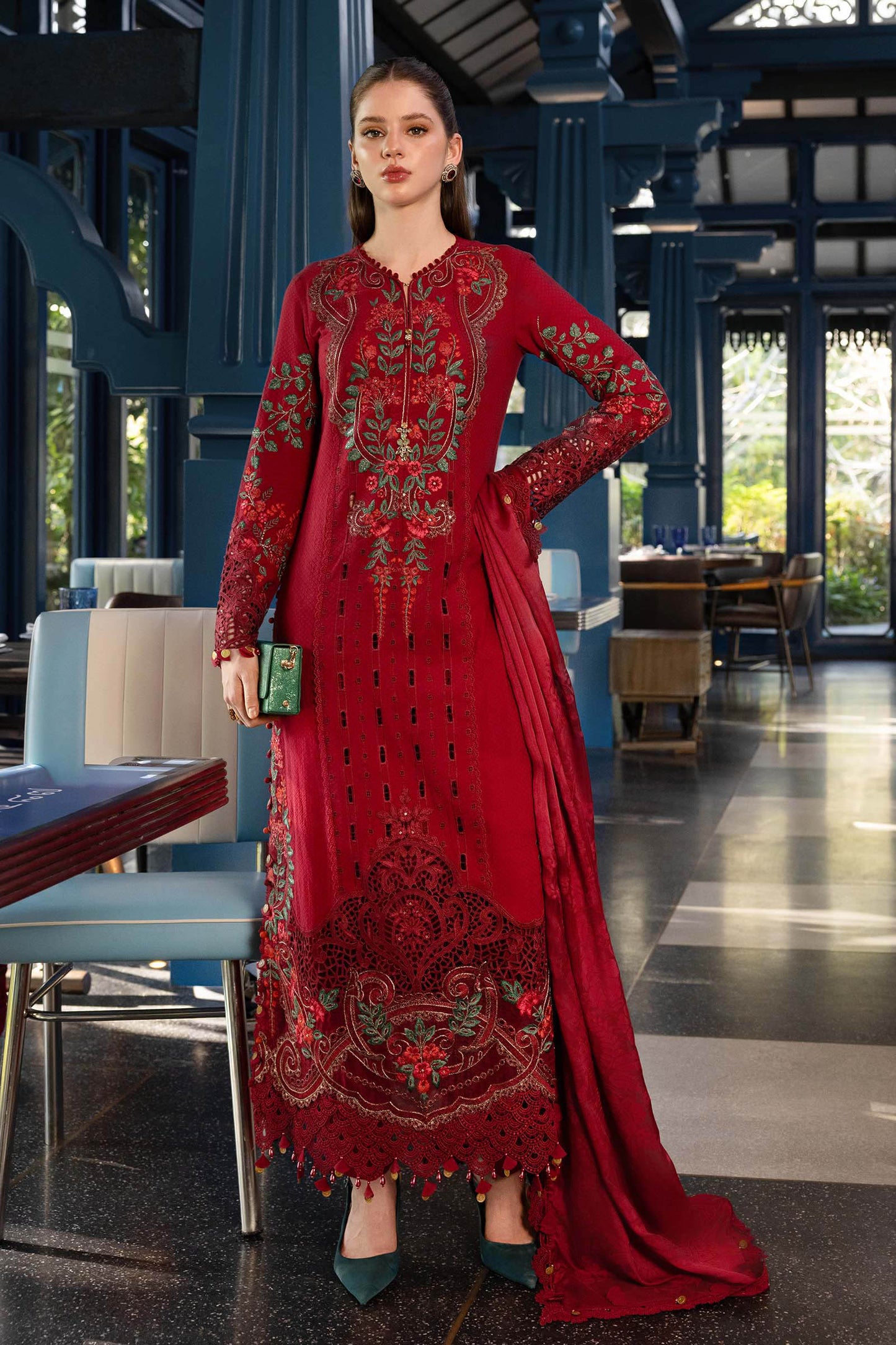 Maria.B 3 Piece Unstitched Embroidered Jacquard Lawn Suit (D-5)