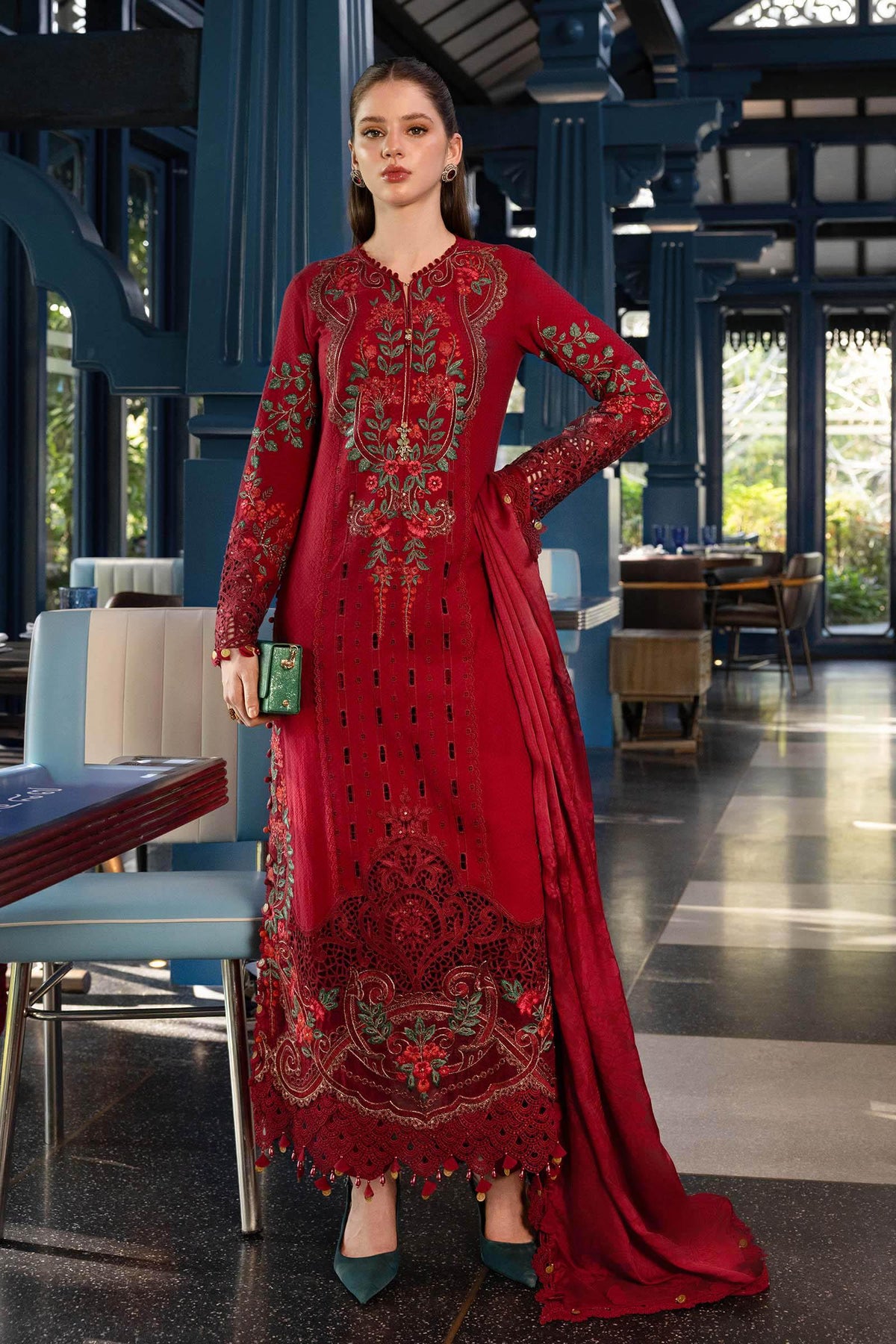 Maria.B 3 Piece Unstitched Embroidered Jacquard Lawn Suit (D-5)