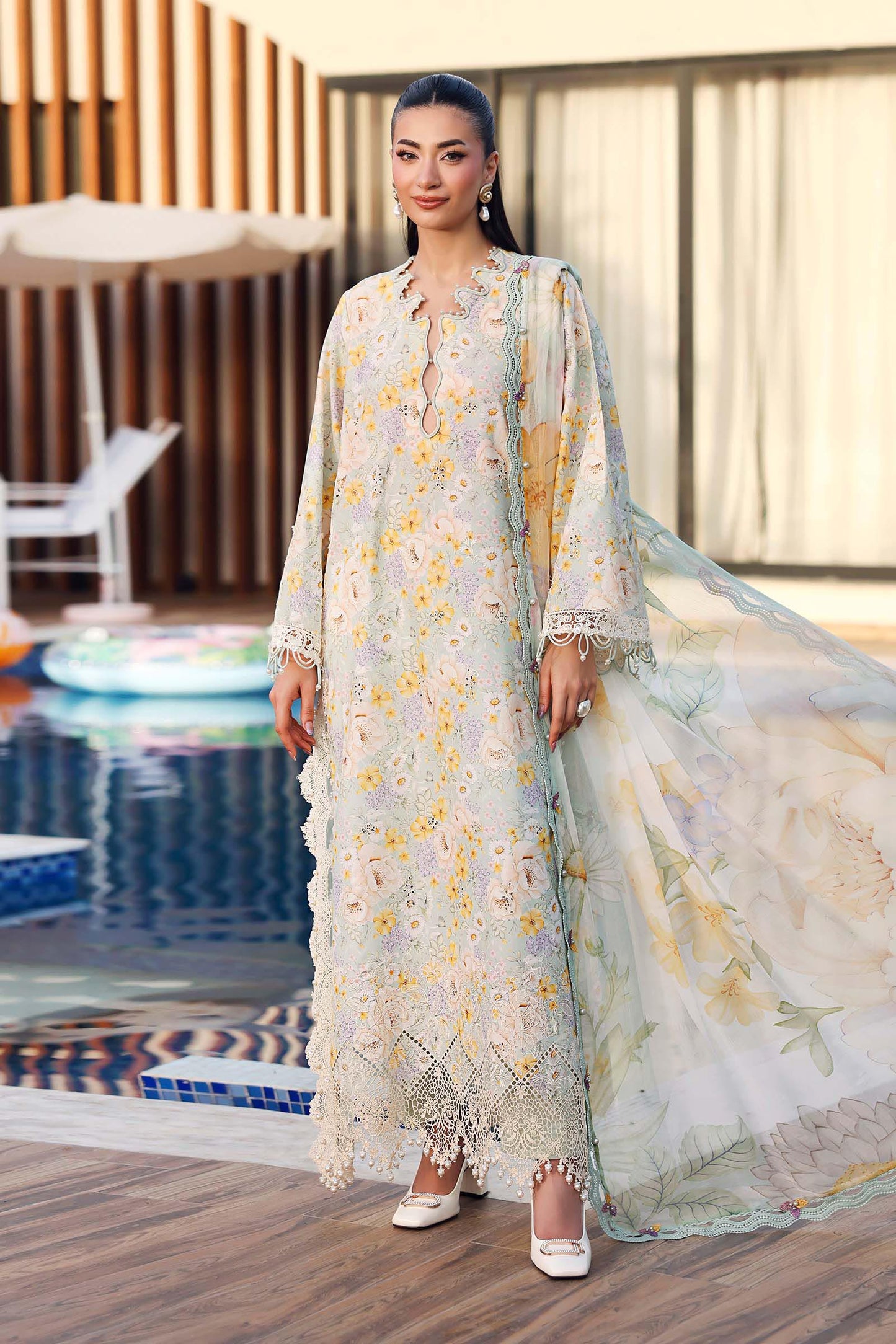 Maria.B M.PRINTS Embroidered Lawn 3 Piece Unstitched Suit – Sea Green (7A)