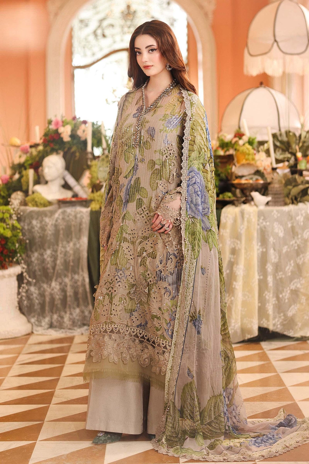 Maria.B 3-Piece Embroidered Chiffon Unstitched Suit (MPC-07-03)