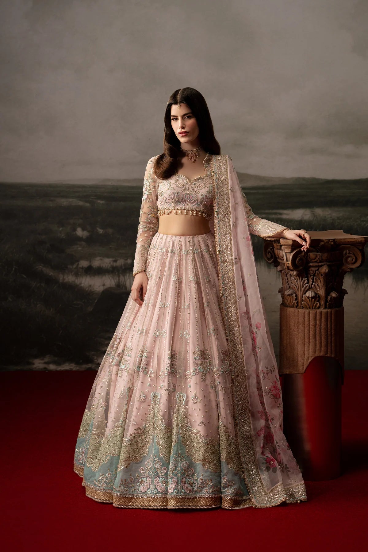 Afrozeh Aure Unstitched 3 Piece Embroidered Net Suit with Lehnga (Noblesse)
