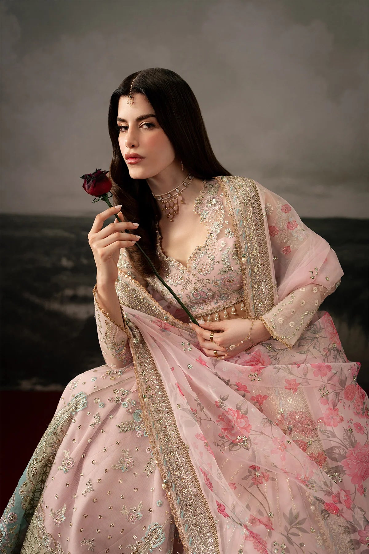 Afrozeh Aure Unstitched 3 Piece Embroidered Net Suit with Lehnga (Noblesse)