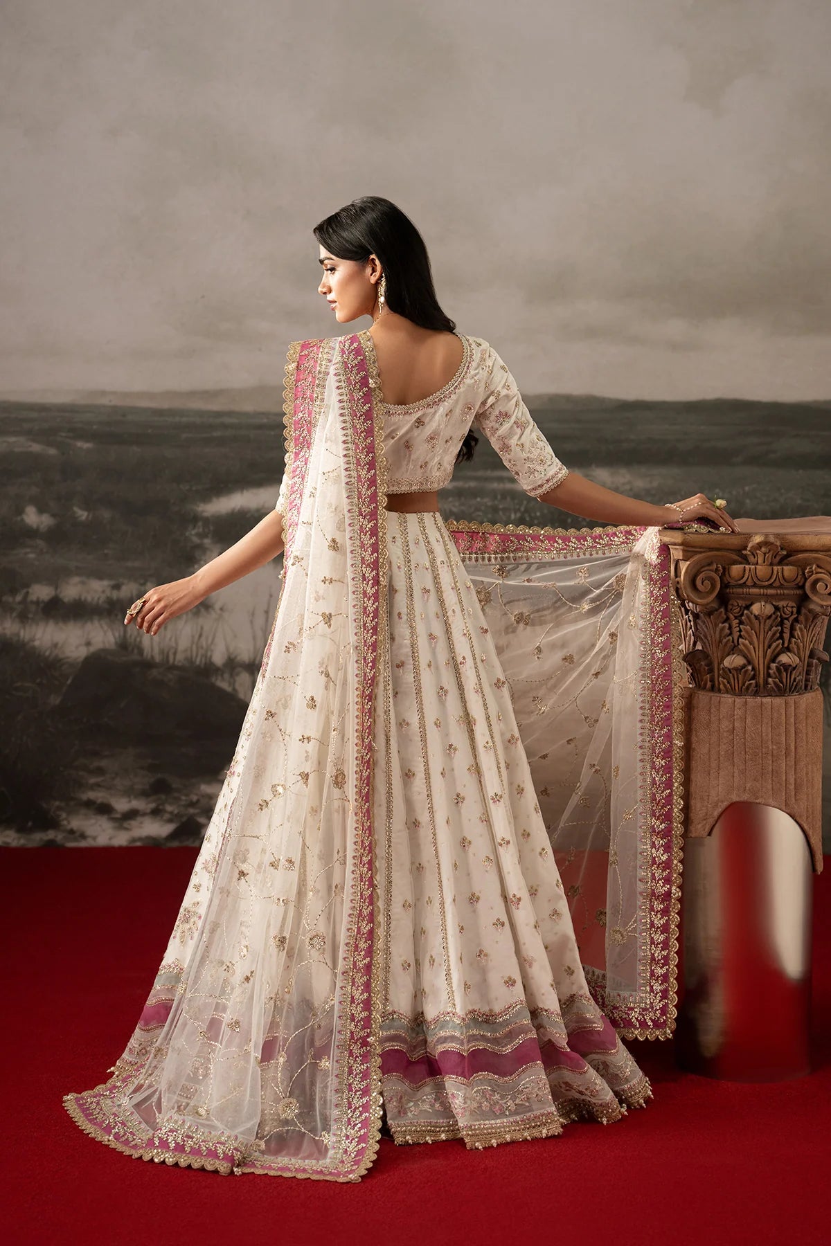 Afrozeh Aure Unstitched 3 Piece Embroidered Velvet Suit with Net Lehnga (Parure)
